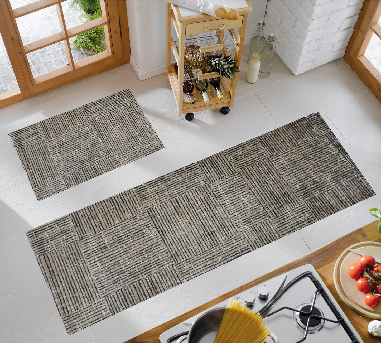 2' X 6' Modern Geo Lines in Squares Washable Runner Rug