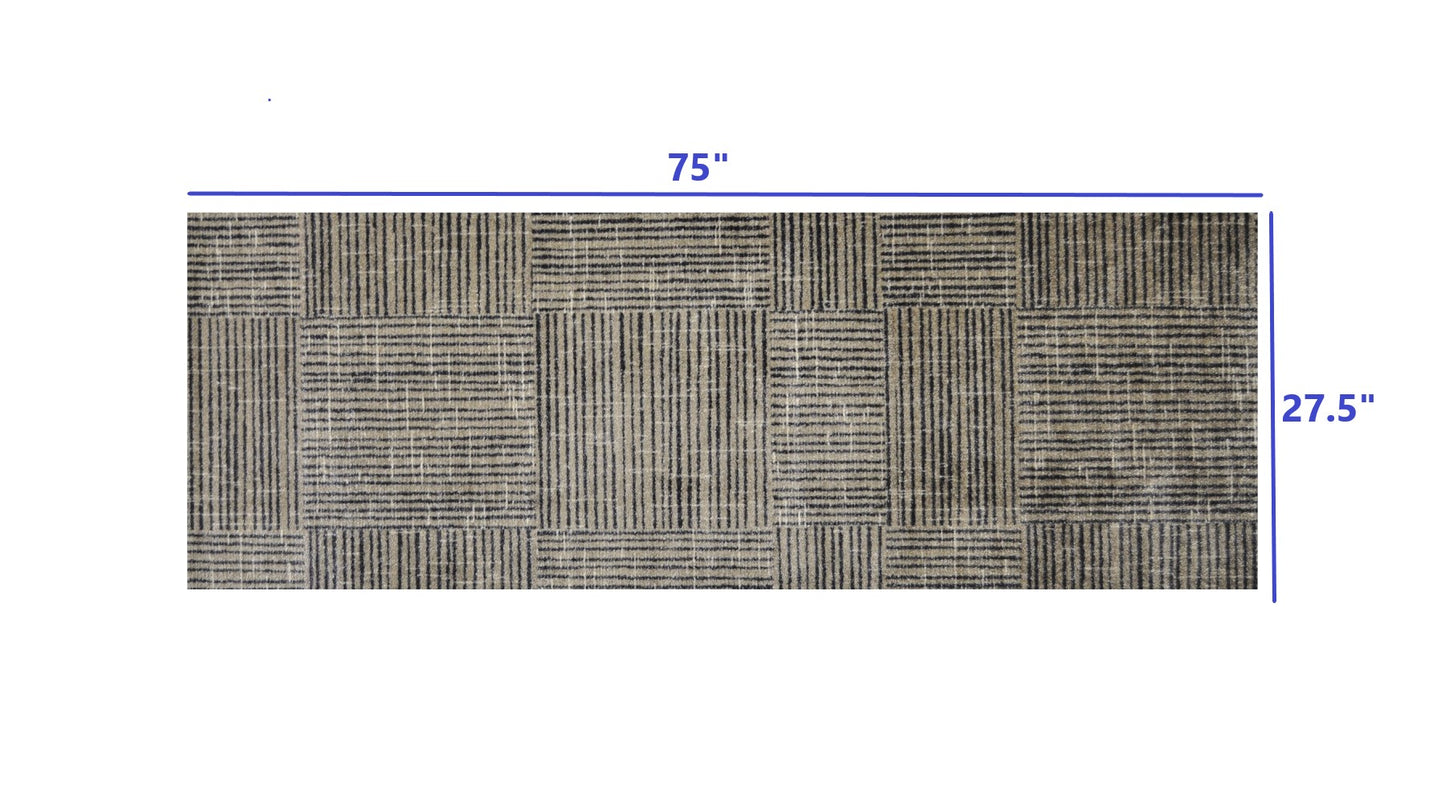 2' X 6' Modern Geo Lines in Squares Washable Runner Rug