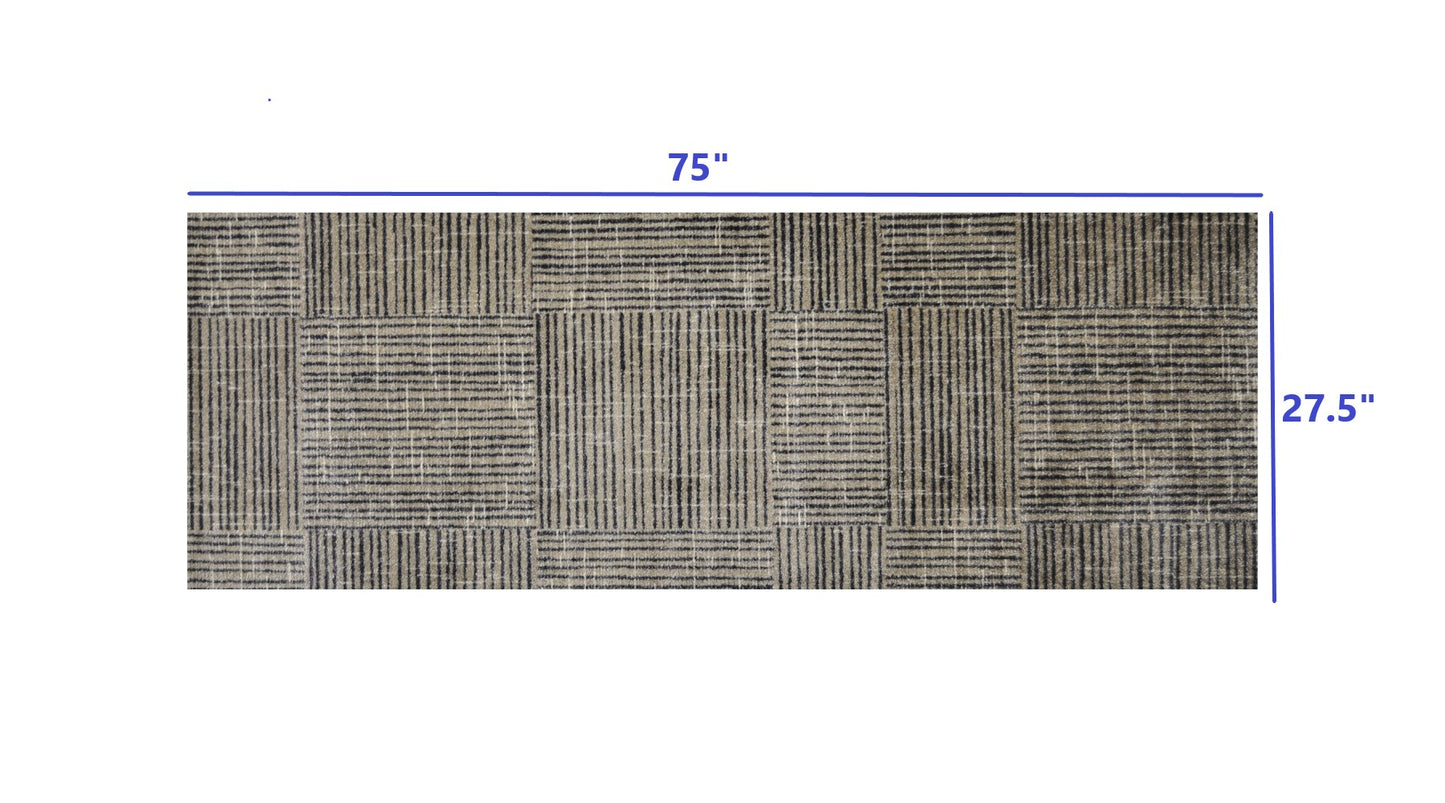 2' x 6' Modern Geo Lines in Squares Washable Runner Rug