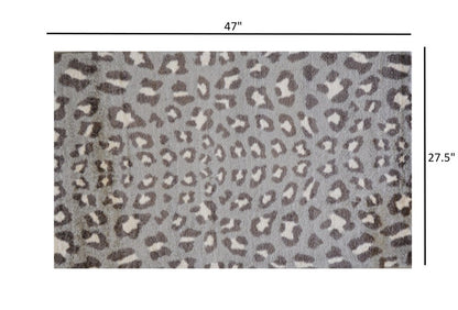 2' X 4' Gray and Brown Cheetah Washable Floor Mat