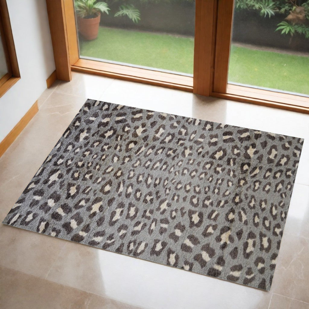 2' x 3' Gray and Brown Cheetah Washable Floor Mat