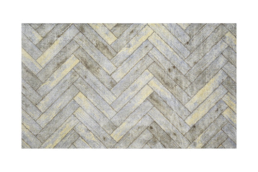 2' X 4' Rustic Gray Herringbone Washable Floor Mat