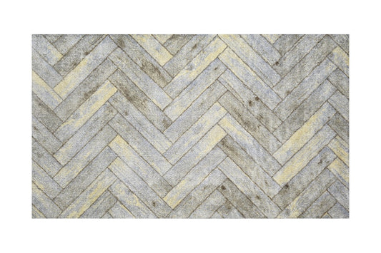 2' x 4' Rustic Gray Herringbone Washable Floor Mat