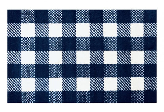 2' X 4' Navy and White Buffalo Plaid Washable Floor Mat