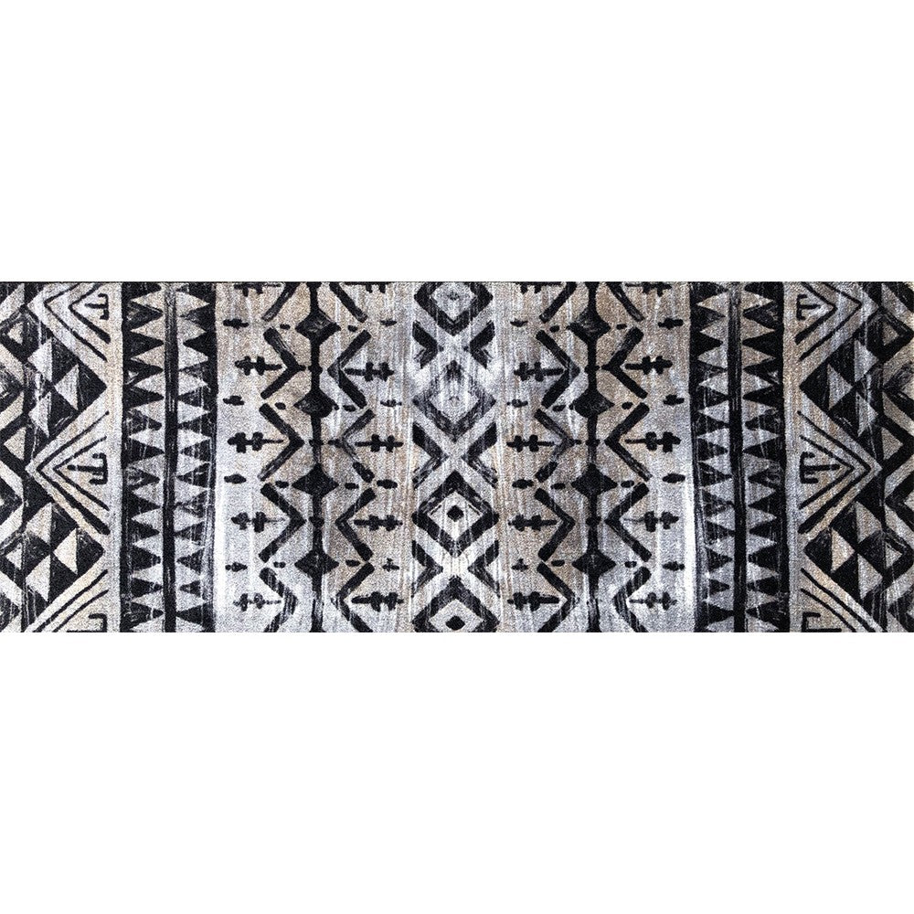 2' X 6' Black and Gray Aztec Washable Runner Rug