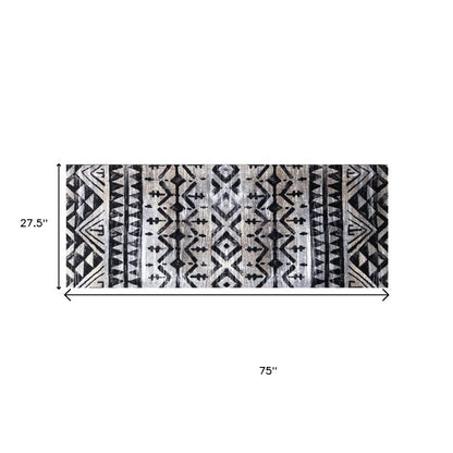 2' X 6' Black and Gray Aztec Washable Runner Rug