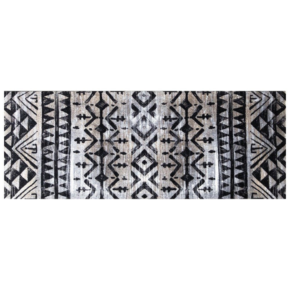 2' X 6' Black and Gray Aztec Washable Runner Rug
