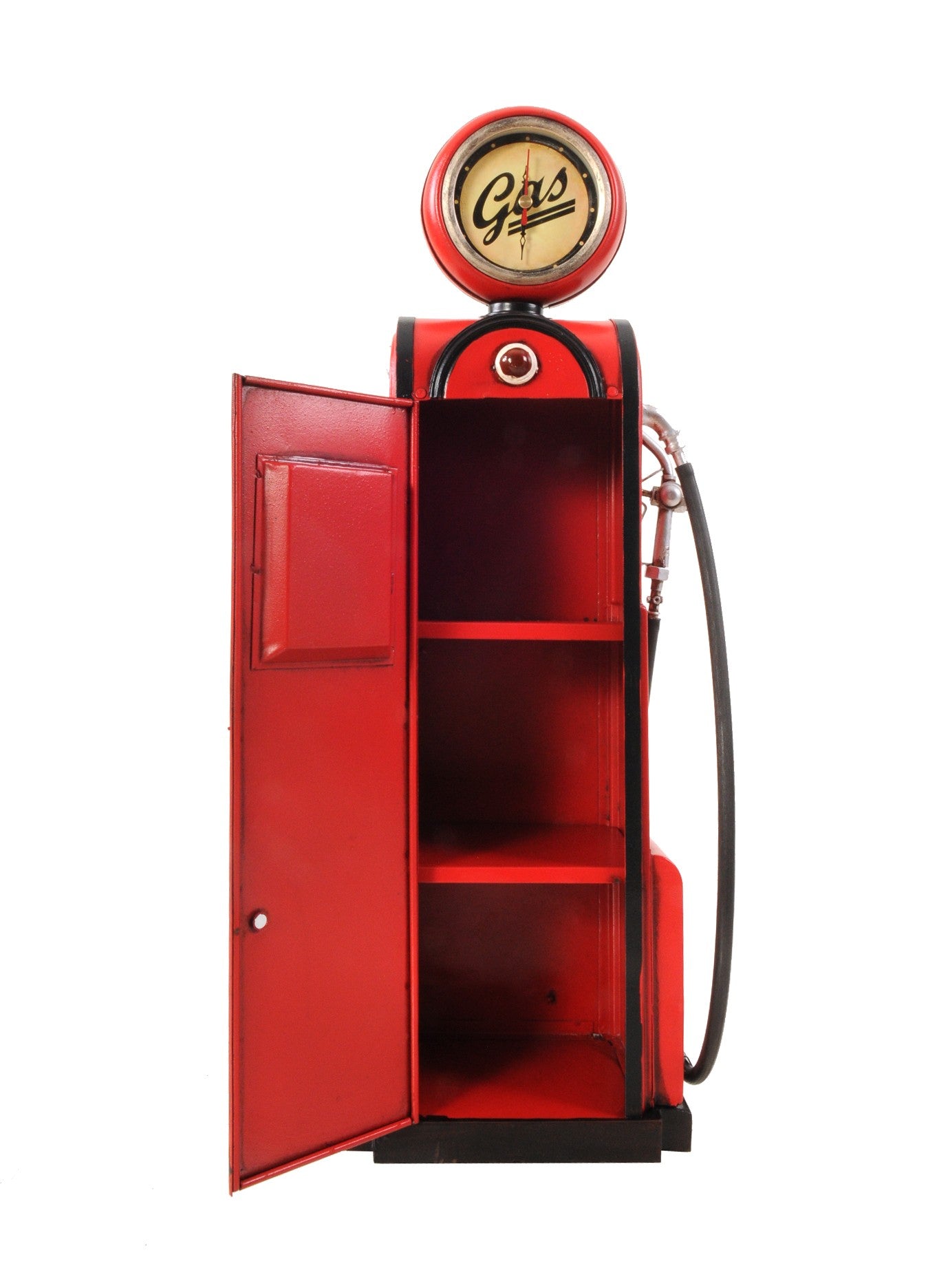 21" Red Metal Hand Painted Gas Pump Sculpture With Clock