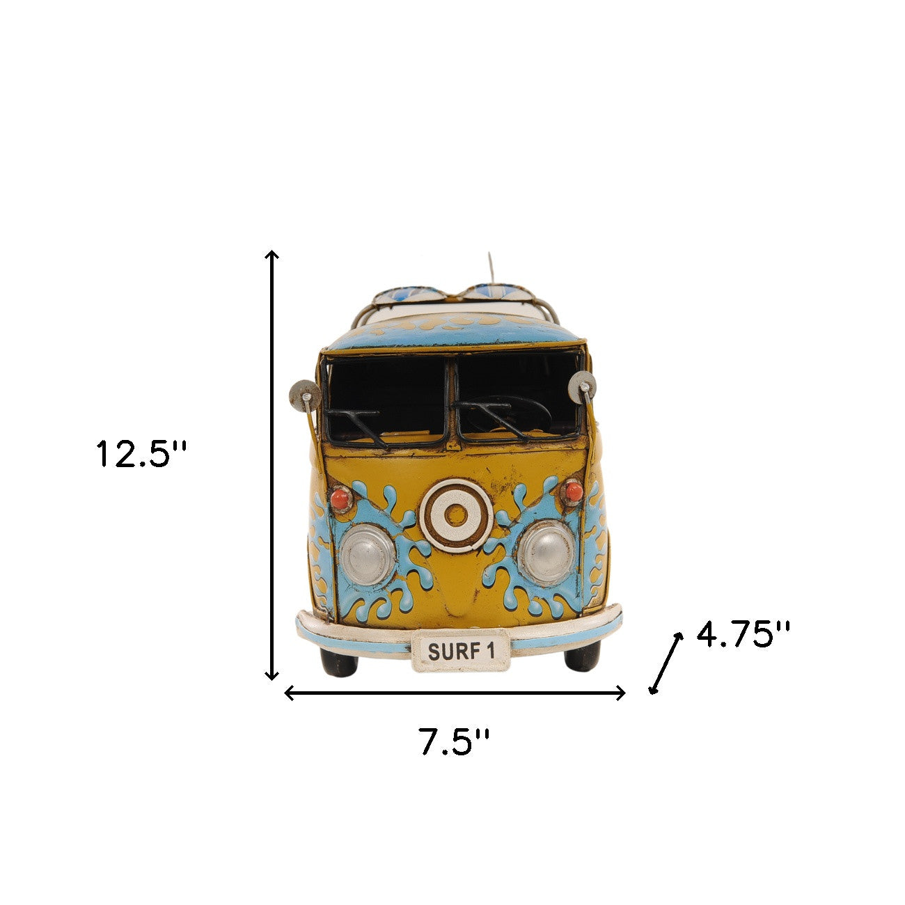 8" Blue and Yellow Metal c1967 Volkswagen Hand Painted Decorative Bus