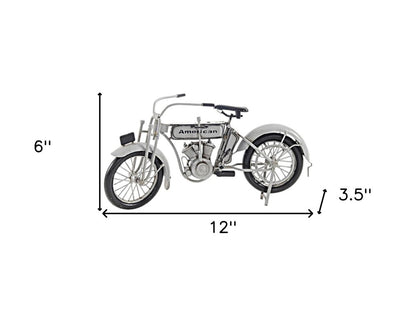 6" White Metal Hand Painted Model Motorcycle Tabletop Sculpture