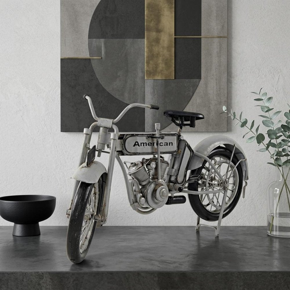 6" White Metal Hand Painted Model Motorcycle Tabletop Sculpture
