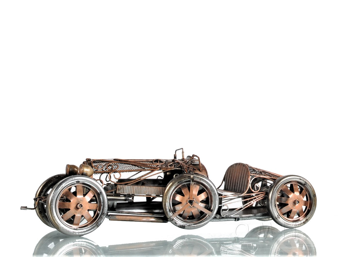 c1924 Bugatti Bronze and Silver Open Frame Racecar Sculpture