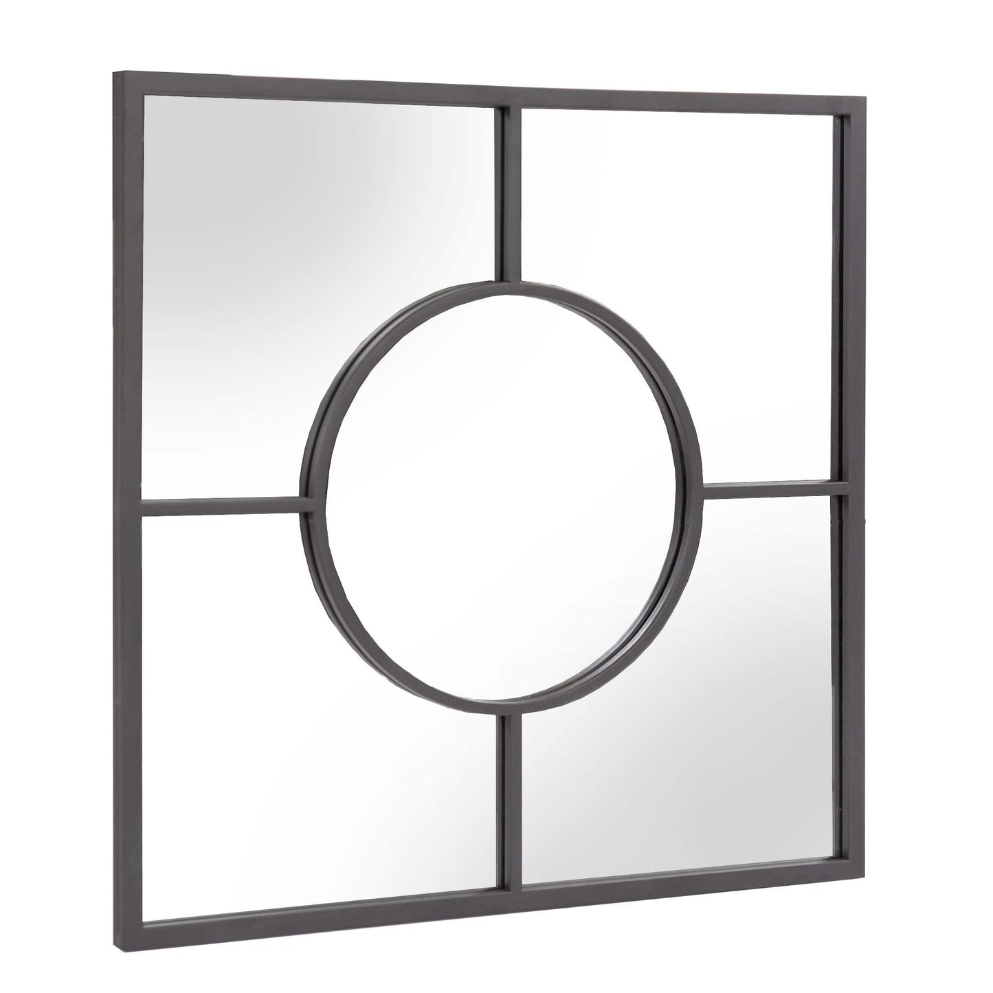 Graphite Geometric Design Square Metal Wall Mirror