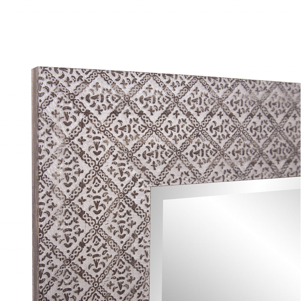 Gray Embossed Faux Wood Rectangular Mirror