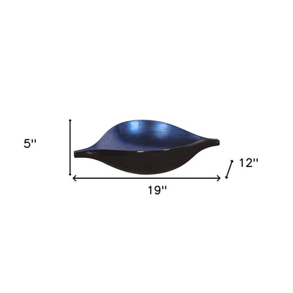 19" Black And Blue Solid Wood Novelty Centerpiece Bowl