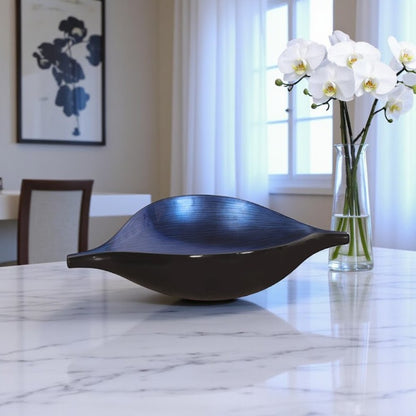 19" Black And Blue Solid Wood Novelty Centerpiece Bowl