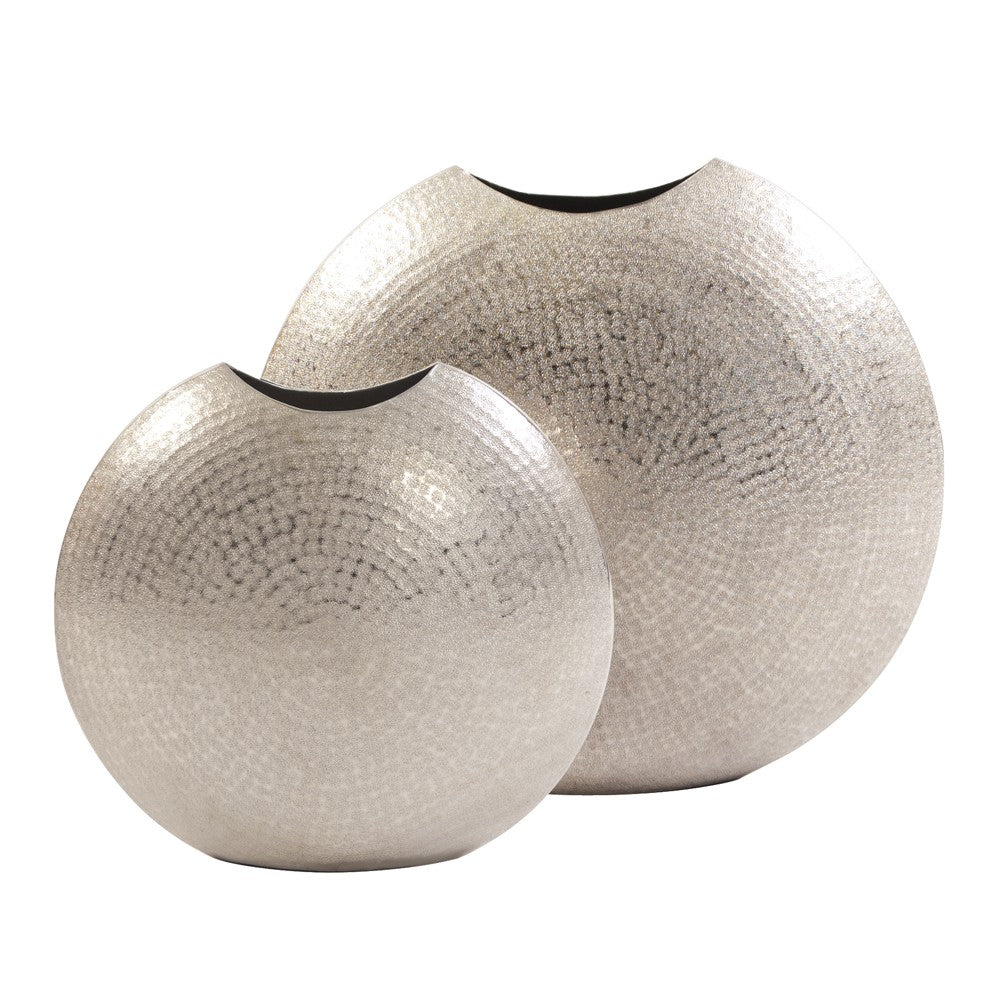 10" Hammered Silver Disc Shape Decorative Vase
