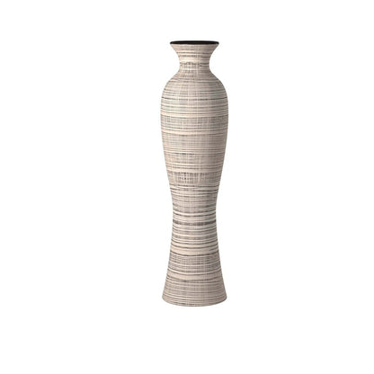 31" Beige And Brown Striped Bud Ceramic Floor Vase