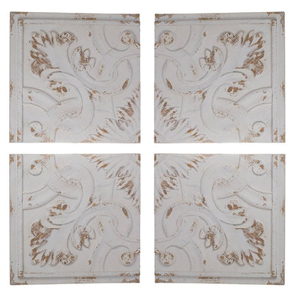 Set of Four White Wood Square Framed Art