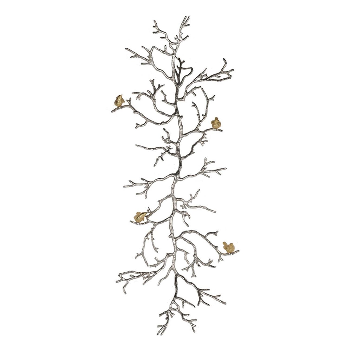 Modern 44" Silver Branch and Golden Birds Wall Art