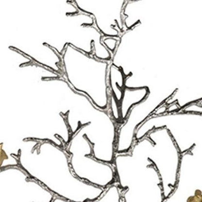 44" Silver And Gold Aluminum Branches And Birds Hanging Dimensional Sculpture