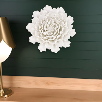 9" Off White Ceramic Flower Hanging Dimensional Sculpture