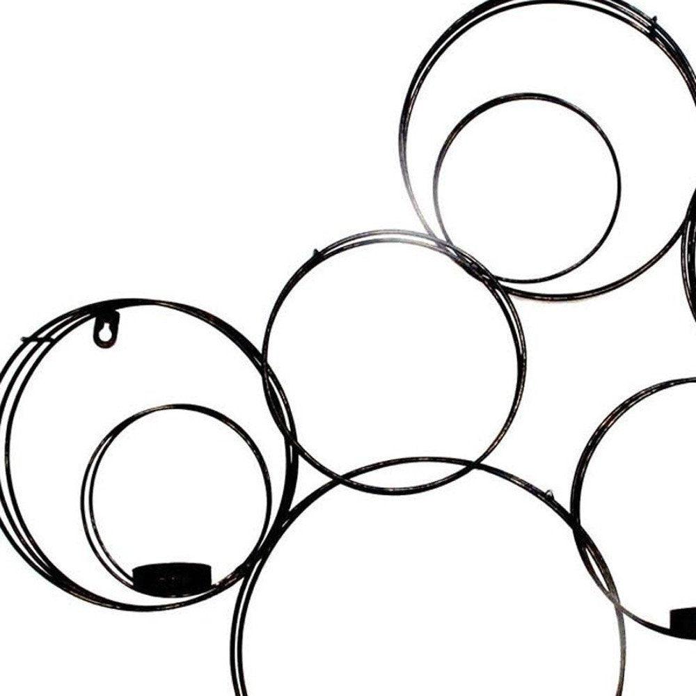 32" Black And Gold Metal Circles And Birds Hanging Sculpture With Votive Holders