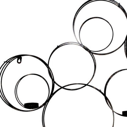 32" Black And Gold Metal Circles And Birds Hanging Sculpture With Votive Holders