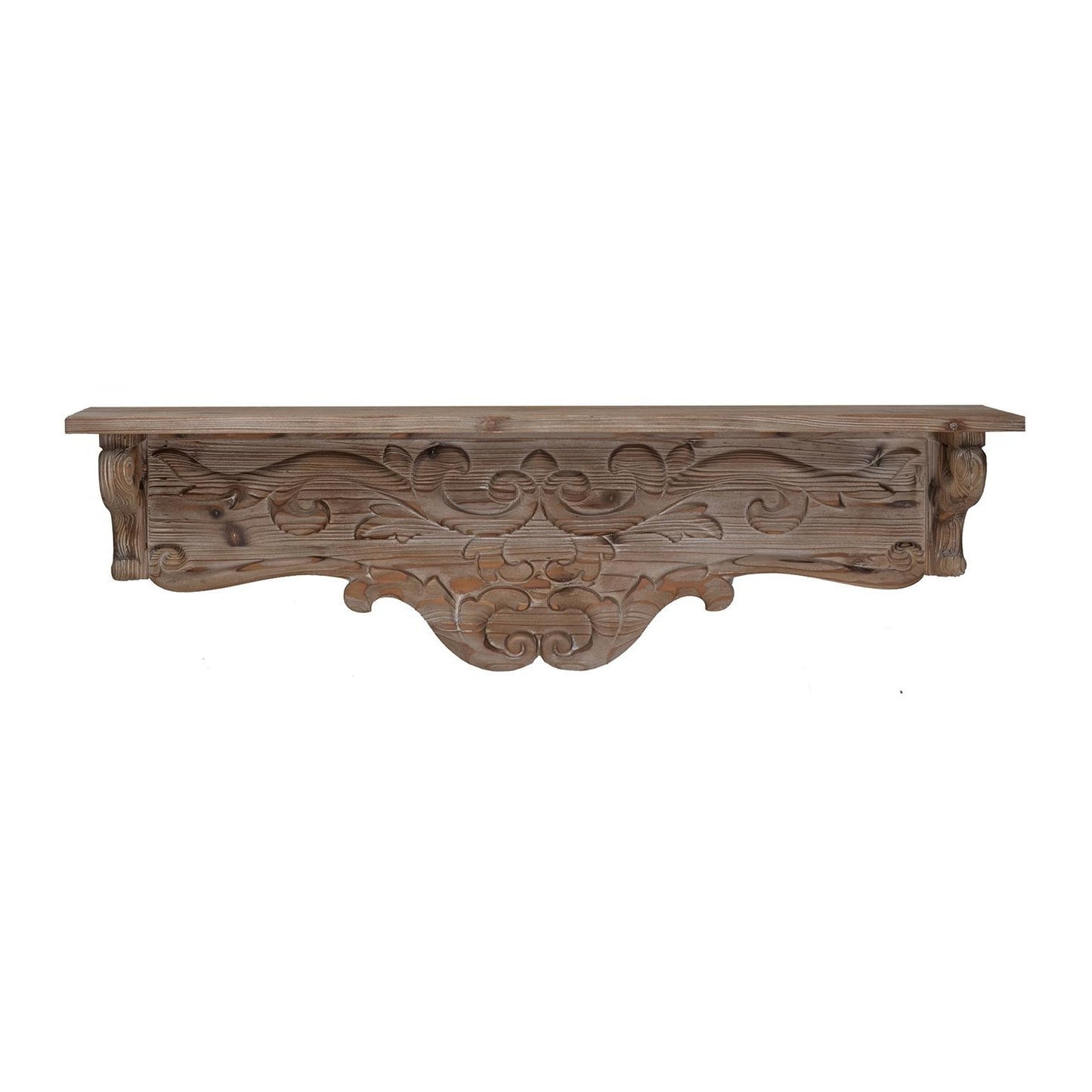 Charming Carved Floral Scroll Wooden Wall Shelf