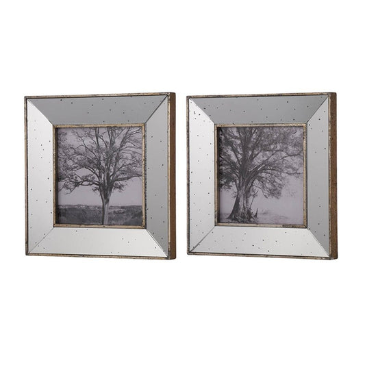 Set of Two Gray Square Framed Art