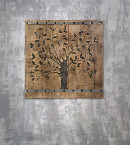 36" X 2" Brown Mango Wood Square Hanging Tapestry