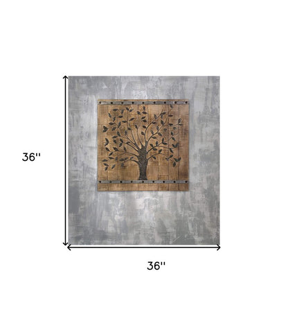 36" X 2" Brown Mango Wood Square Hanging Tapestry