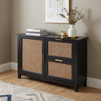 50" Black Solid Wood Two Drawer Sideboard