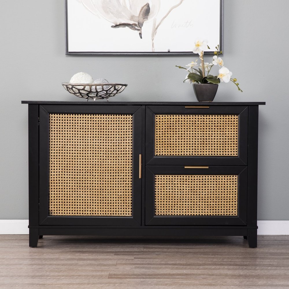 50" Black Solid Wood Two Drawer Sideboard