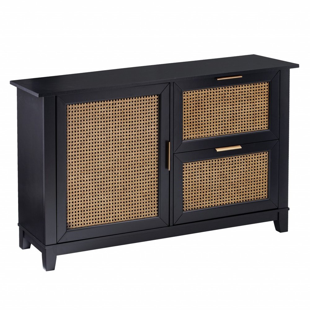 50" Black Solid Wood Two Drawer Sideboard