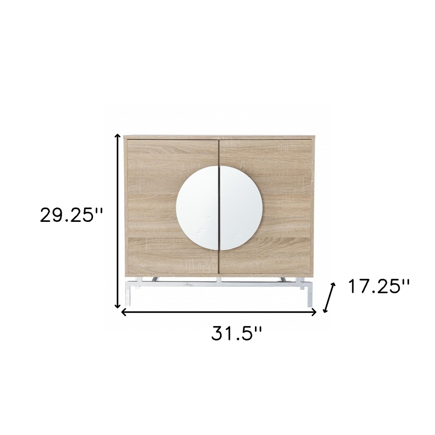 32" Natural and Chrome Mirrored Circle Double Door Bar Cabinet