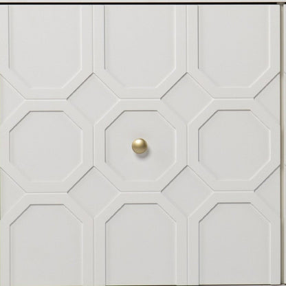 40" White Carved Geometric Sideboard with Two Doors
