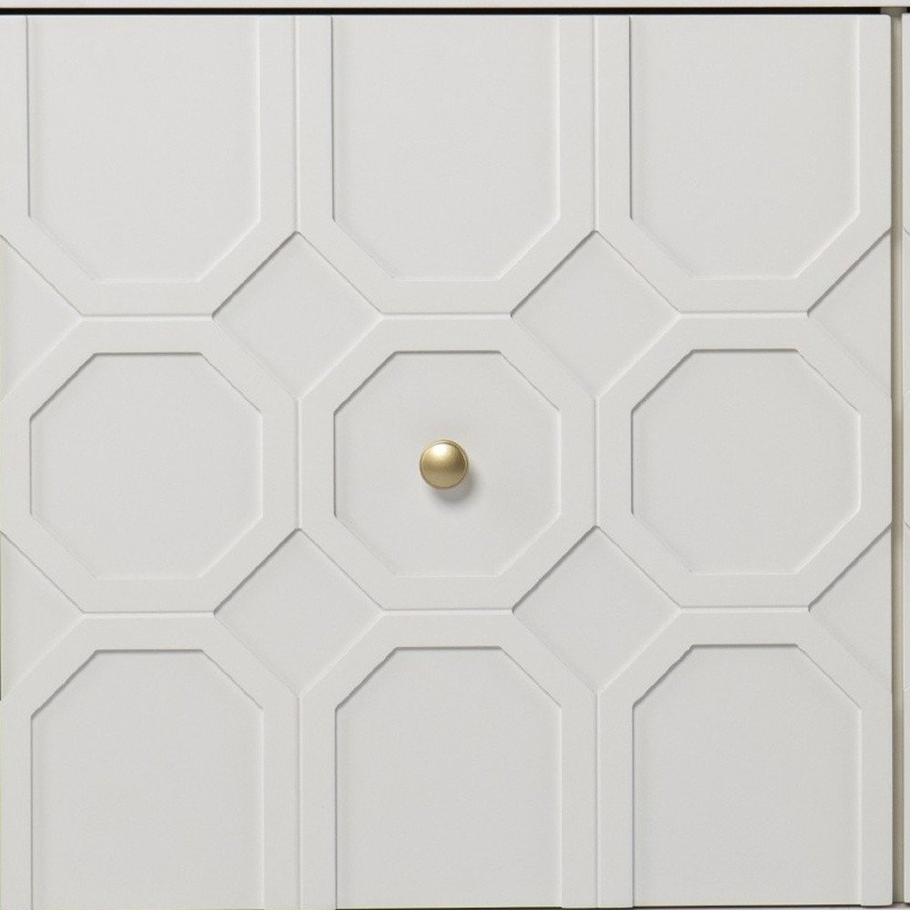 40" White Carved Geometric Sideboard with Two Doors
