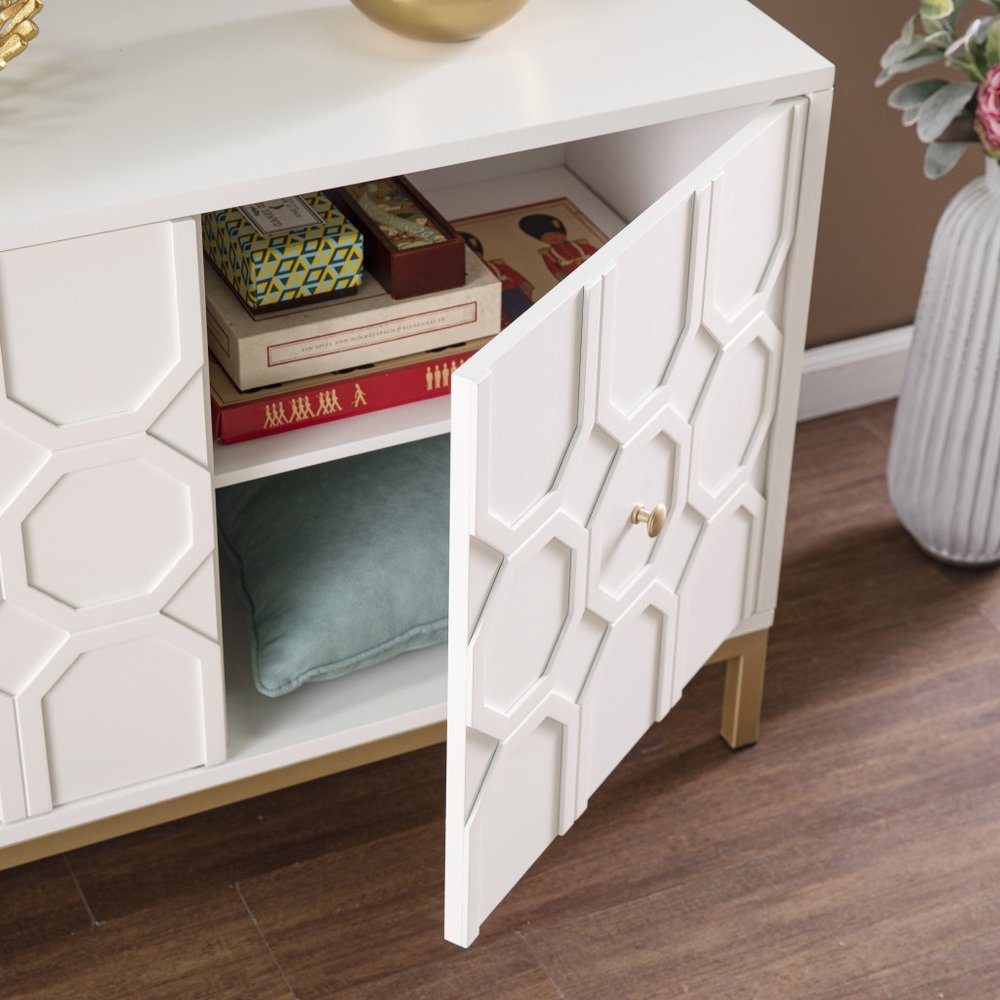 40" White Carved Geometric Sideboard with Two Doors