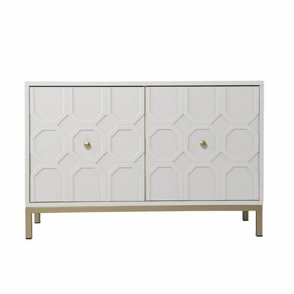 40" White Carved Geometric Sideboard with Two Doors