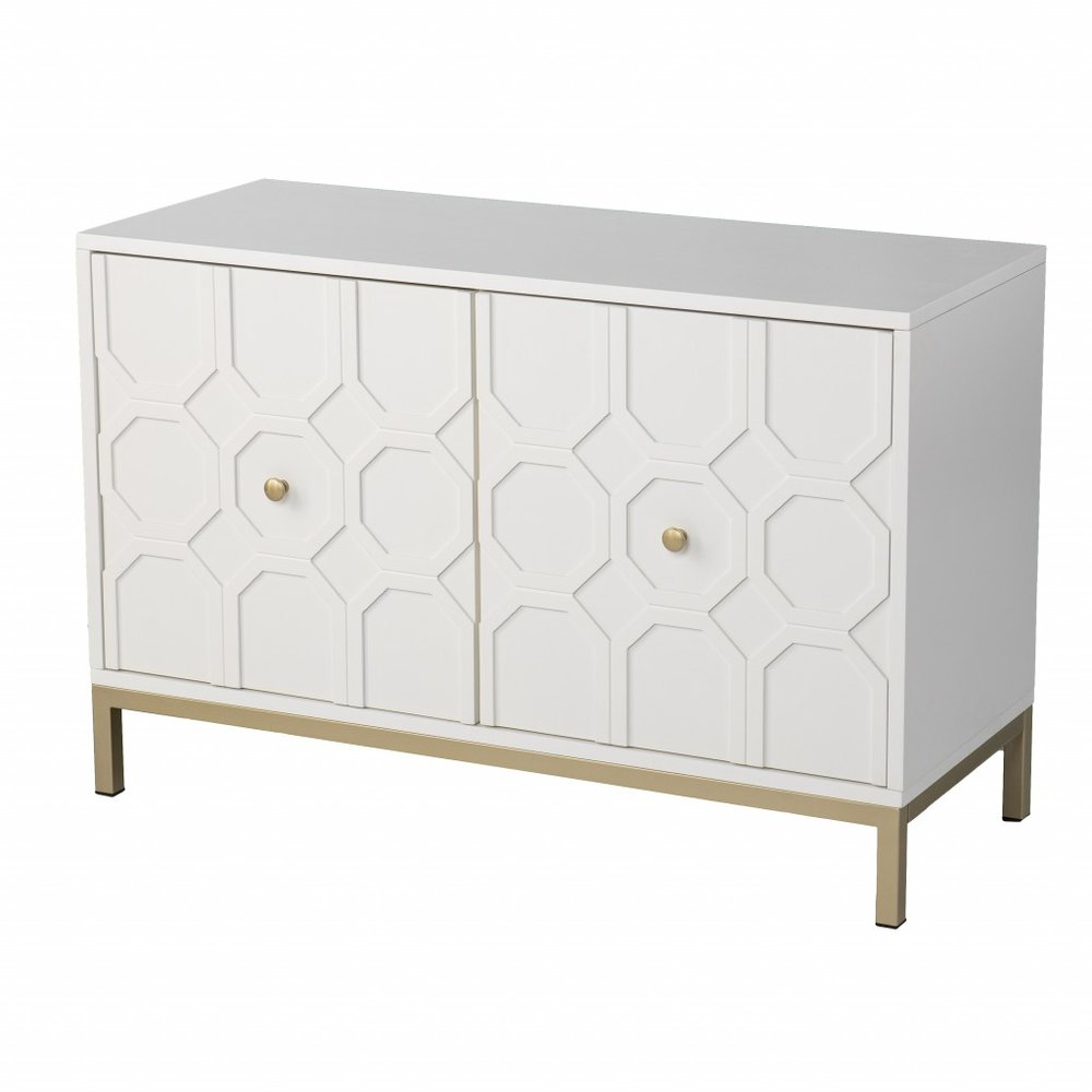 40" White Carved Geometric Sideboard with Two Doors