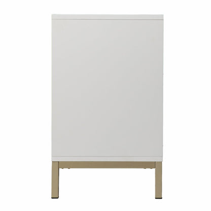 40" White Carved Geometric Sideboard with Two Doors
