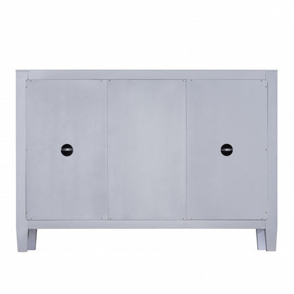 50" Silver Wood and Glass Three Drawer Credenza with Two Doors