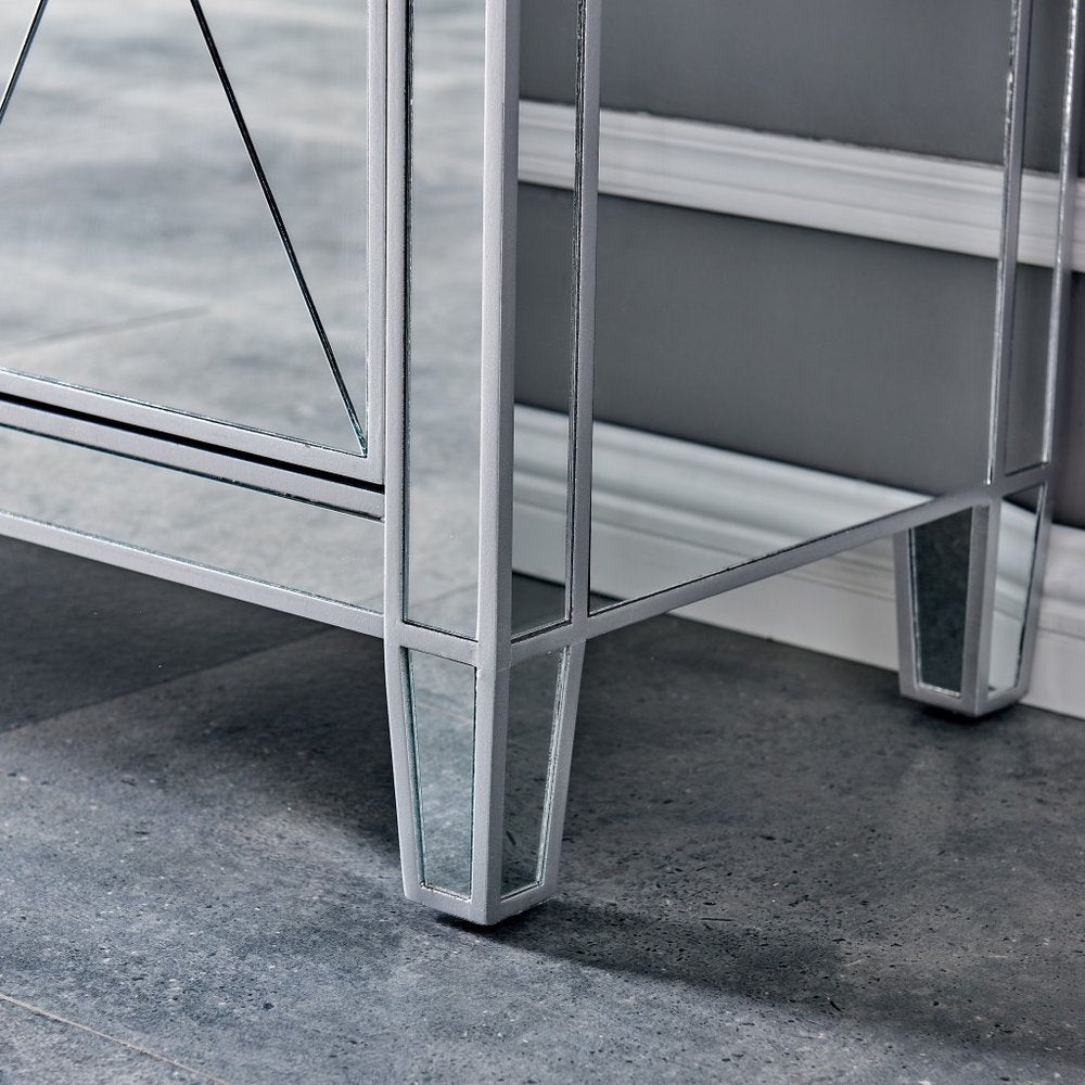 40" Silver Glass Three Drawer Sideboard with Three Doors
