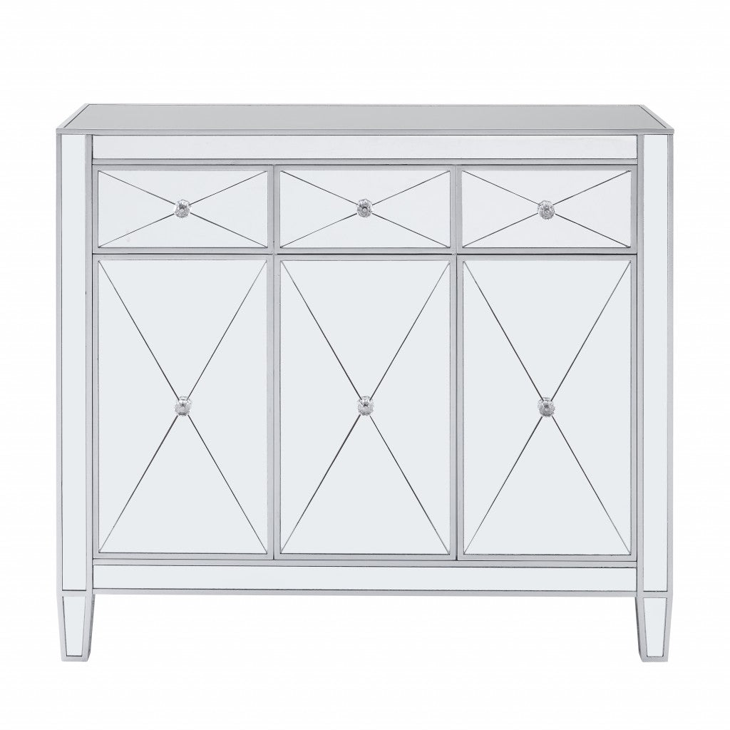 Glamorous Mirrored Bling Three Door Accent Cabinet