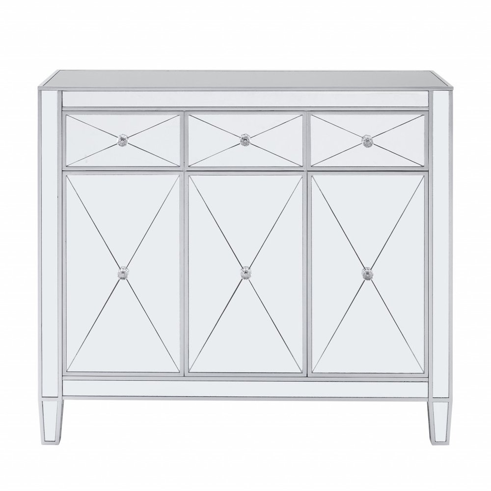 40" Silver Glass Three Drawer Sideboard with Three Doors