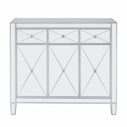 40" Silver Glass Three Drawer Sideboard with Three Doors