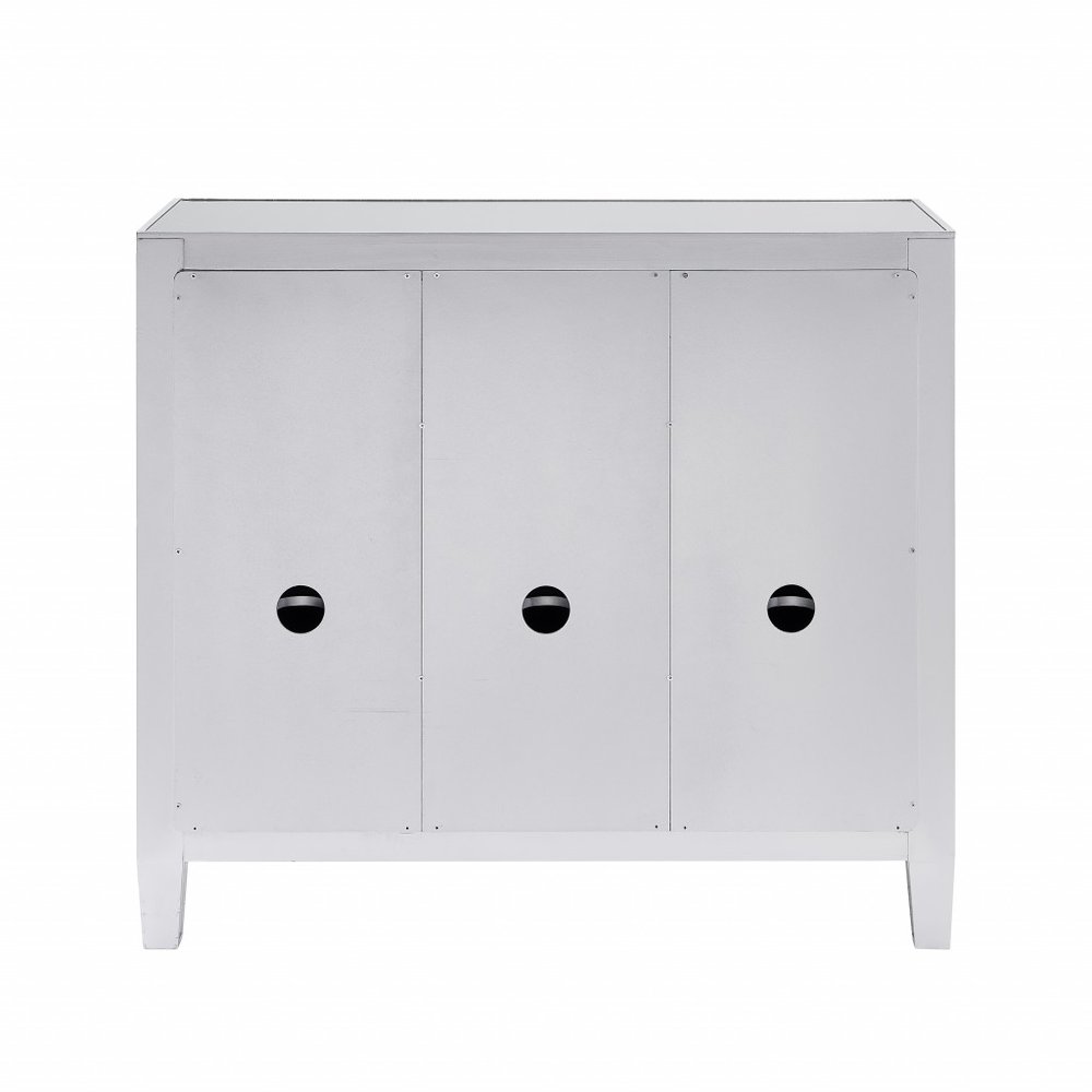 40" Silver Glass Three Drawer Sideboard with Three Doors