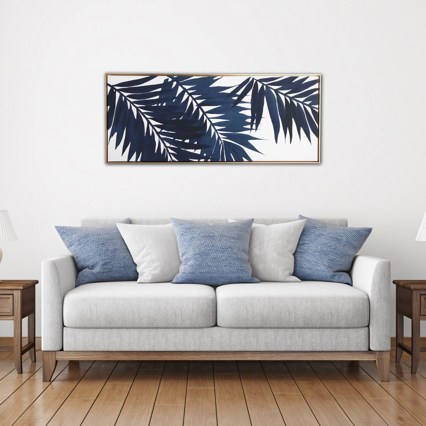 Bold Blue Palms Framed Canvas Wall Art Floater Frame Graphic Art Wall Art