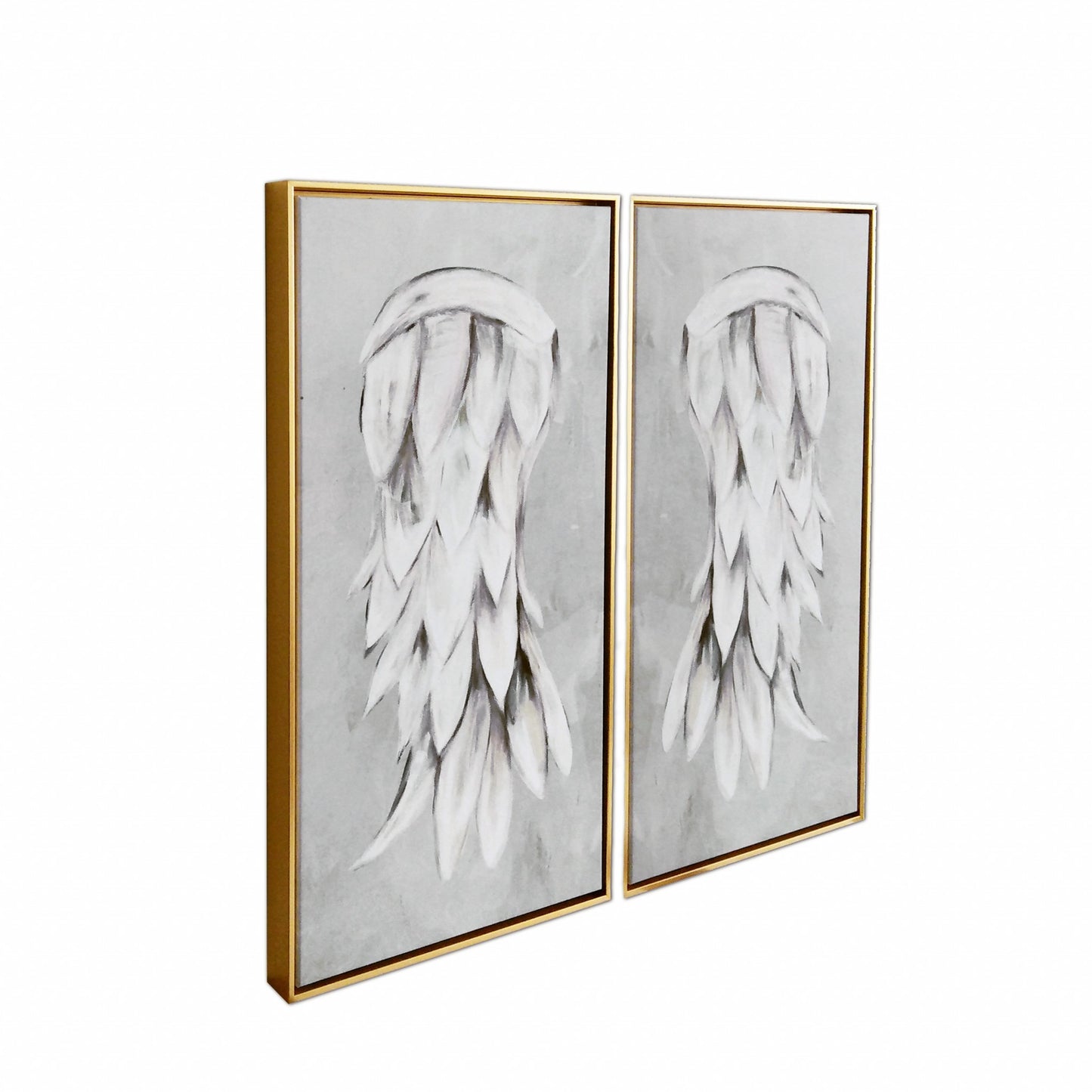 Set Of Two Innocent Angel Wings Framed Canvas Wall Art Floater Frame Graphic Art Wall Art